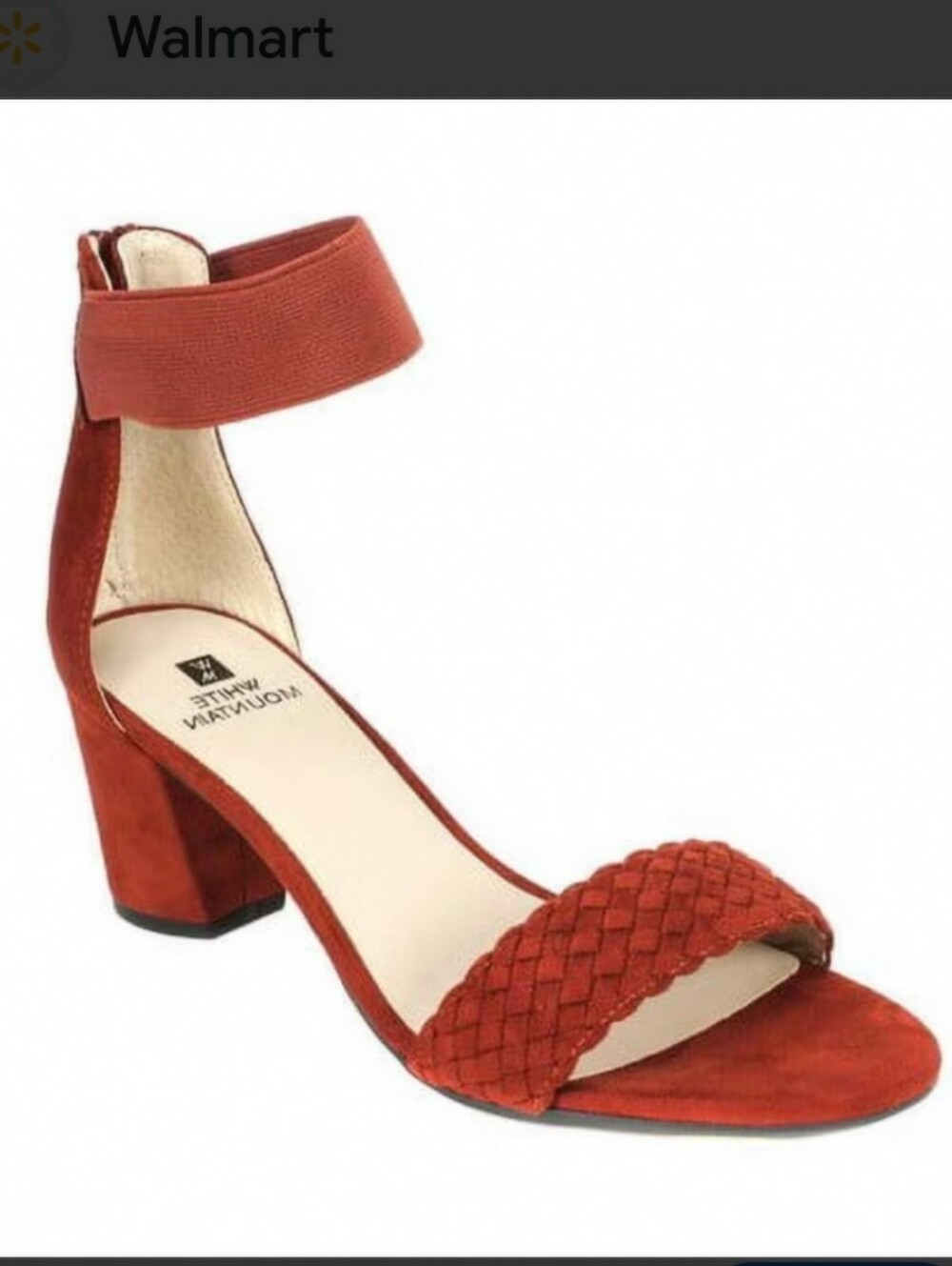 White Mountain Red Braided Suede Ankle-Strap Sandals with Back Zipper.7.5